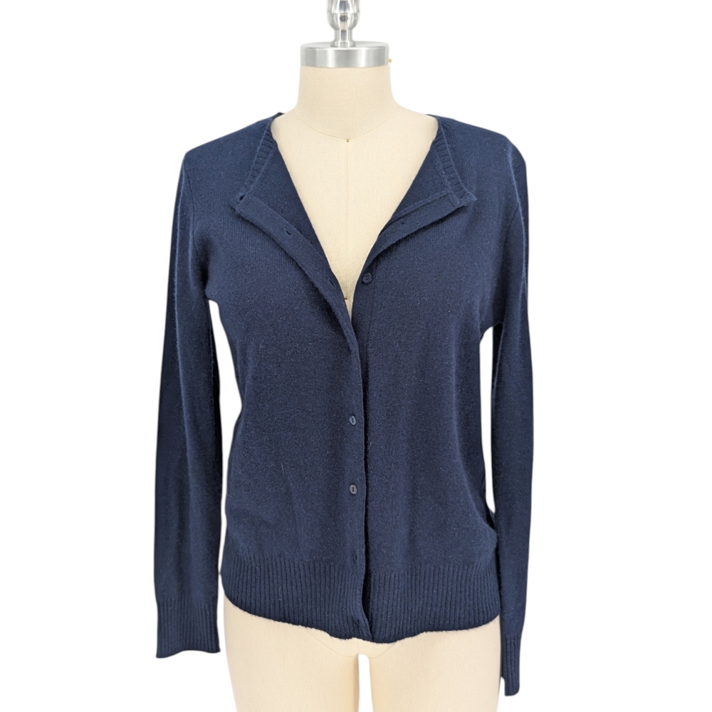 11429 Magaschoni Cashmere Cardigan Sweater Navy Blue size Medium preppy classic